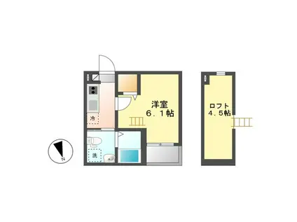 ルードメール庄内緑地公園(1SK/2階)の間取り写真