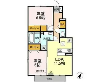 グランチェスタ B棟(2LDK/1階)の間取り写真