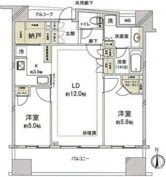 アスコットパーク新御徒町ソレイユ(2LDK/3階)の間取り写真