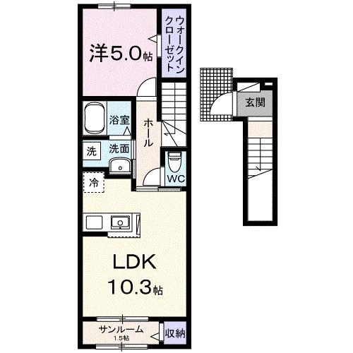 ジャスティス C(1LDK/2階)の間取り写真
