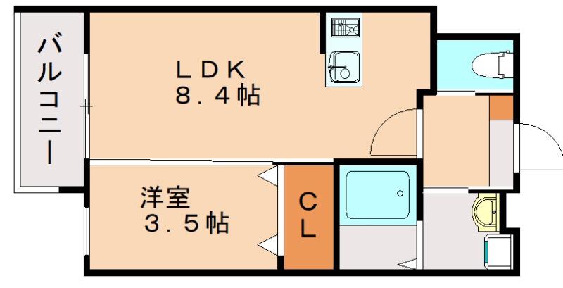 サクラテラス 箱崎宮(1LDK/2階)の間取り写真