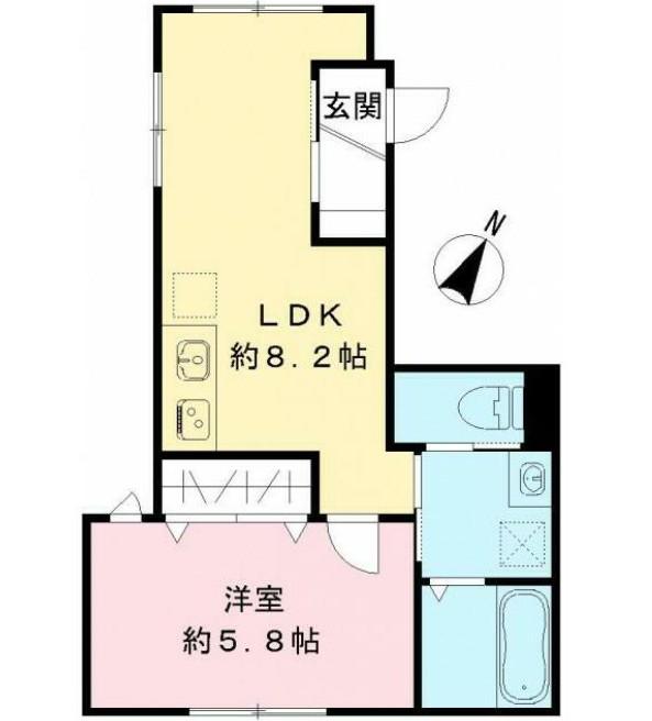 六本木ルガロ(1LDK/1階)の間取り写真