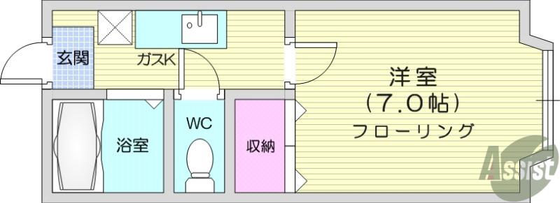 ホワイトキャッスル39番館(1K/2階)の間取り写真