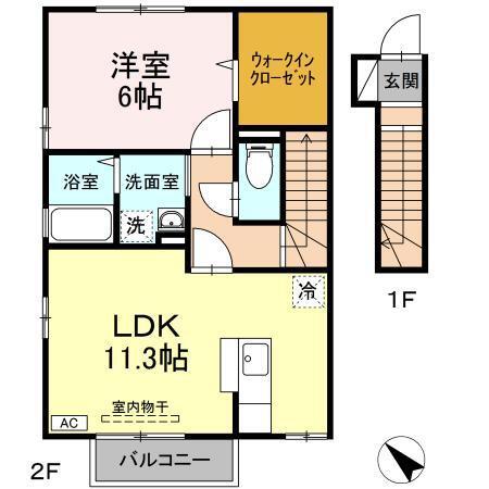 ローズコート エム(1LDK/2階)の間取り写真