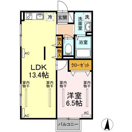 D-II(1LDK/1階)の間取り写真