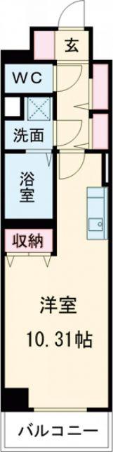 ラミューズ宇都宮(ワンルーム/9階)の間取り写真