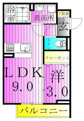 グラナーデ扇I C(1LDK/1階)の間取り写真