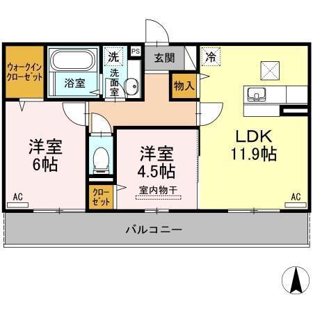 エスポアール・タカムラIII B棟(2LDK/1階)の間取り写真
