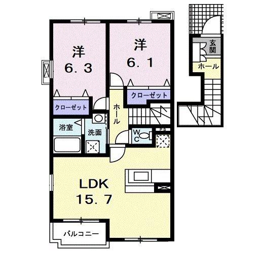 フィオーレ多摩(2LDK/2階)の間取り写真
