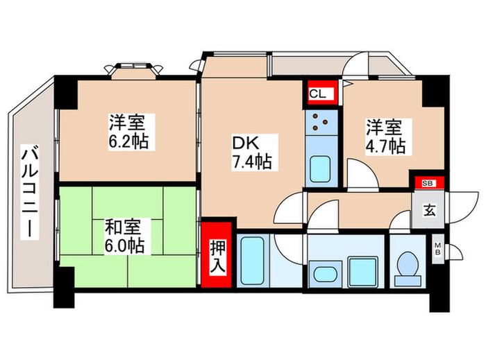 ライオンズプラザ河辺駅前(3DK/4階)の間取り写真