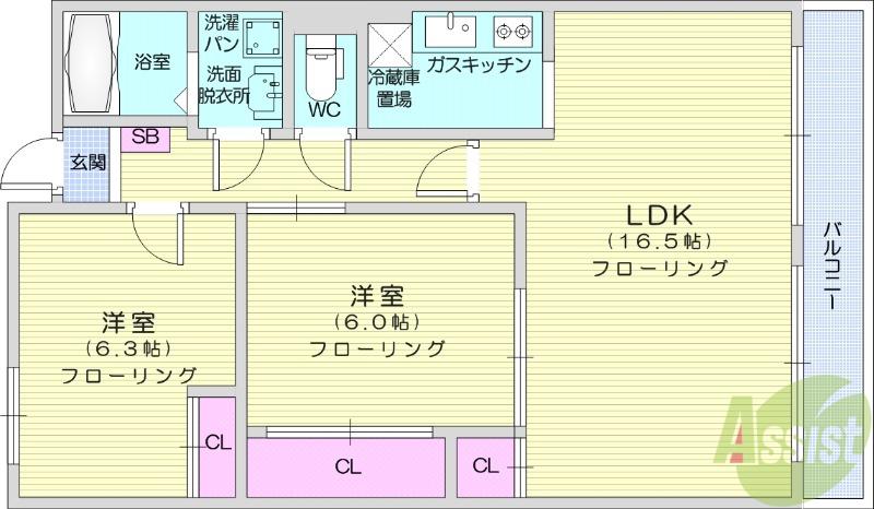 ウエスト プレイス(2LDK/4階)の間取り写真
