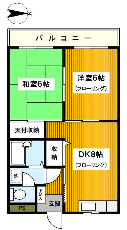 スカイコート21壱番館(2DK/2階)の間取り写真