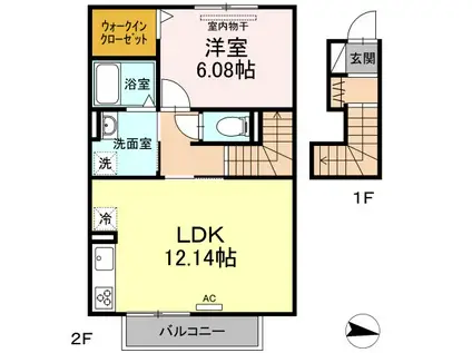 ブリーズ六条(1LDK/2階)の間取り写真