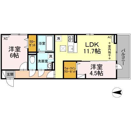 ロータスII A棟(2LDK/1階)の間取り写真