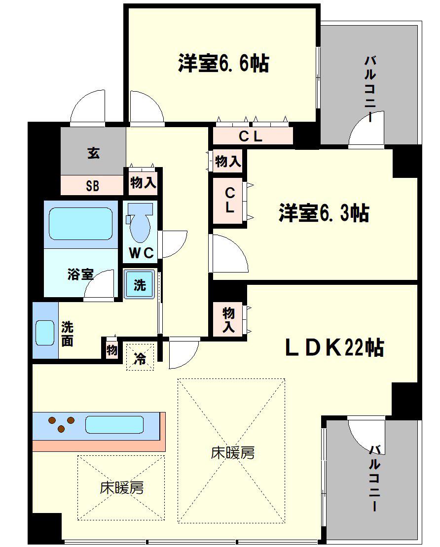 クレヴィアタワー中之島(2LDK/8階)の間取り写真