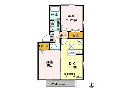 プリムローズ・シュープレーム P棟(2DK/1階)の間取り写真