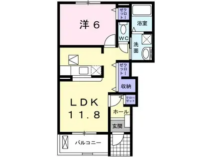 ベル池ノ下(1LDK/1階)の間取り写真