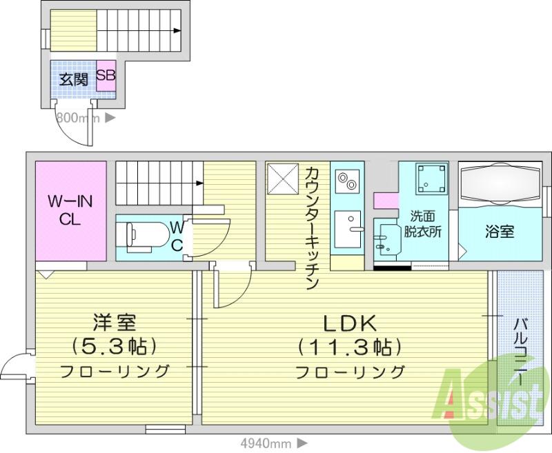 ソレアード中野栄 2ND(1LDK/2階)の間取り写真