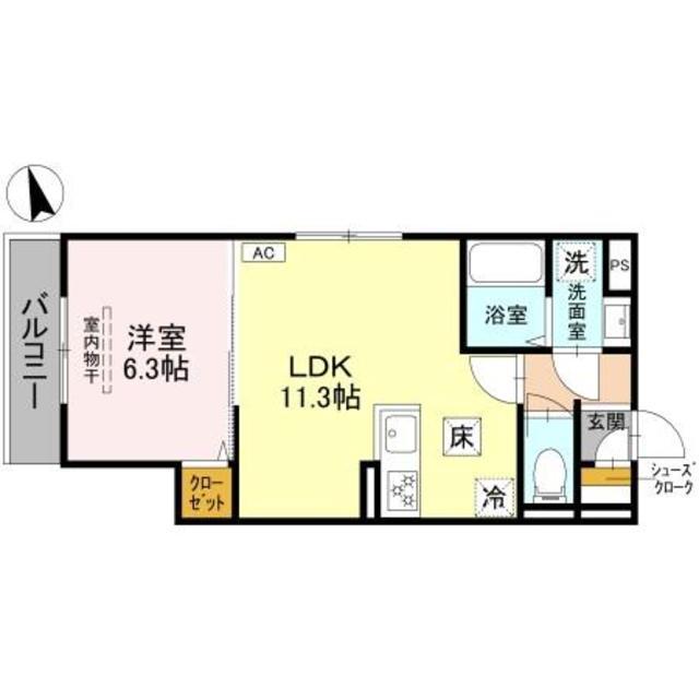 GRAMM御陵荒木C(1LDK/1階)の間取り写真