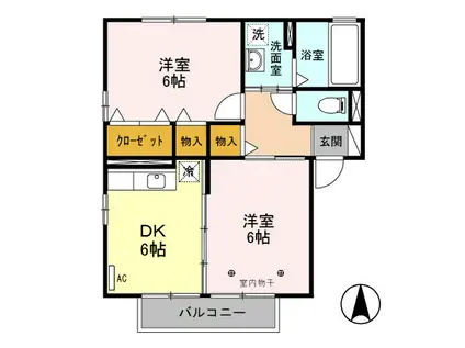 パルク・ブラウ 2DK(2DK/2階)の間取り写真