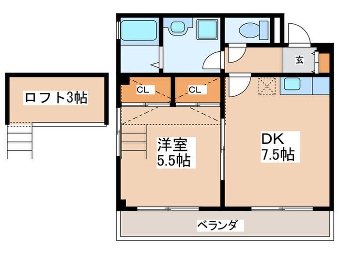 アイパレス(1DK/2階)の間取り写真