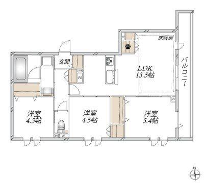 オカバ八王子堀之内ヘーベルメゾン(3LDK/2階)の間取り写真