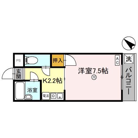 リバーハイツ豊岡(1K/2階)の間取り写真