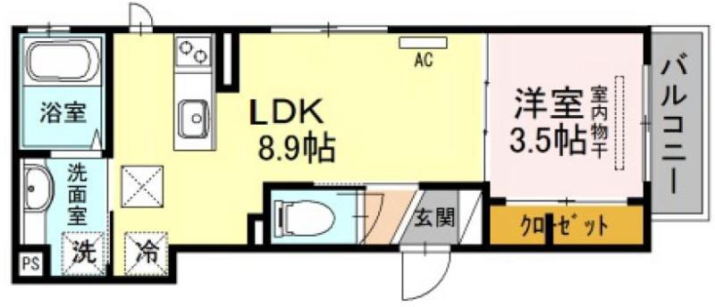 ディアコート中道8(1LDK/1階)の間取り写真