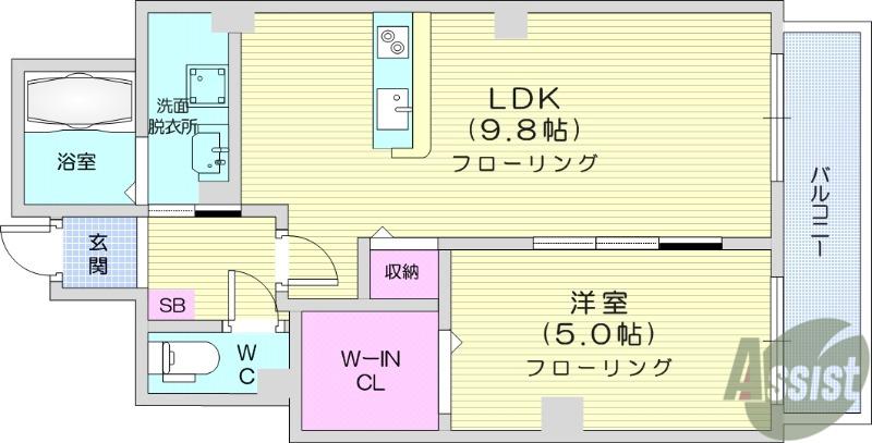プランドール仙台(1LDK/3階)の間取り写真