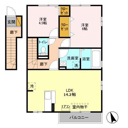 シティ オブ フレグランス II(2LDK/2階)の間取り写真