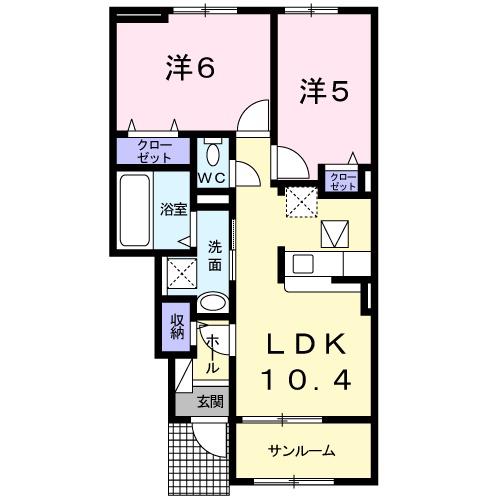 ドット ガジュマル B(2LDK/1階)の間取り写真