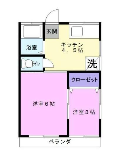 ハイム中央(2K/2階)の間取り写真