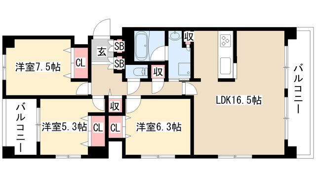 メルヴェイユ徳川(3LDK/4階)の間取り写真