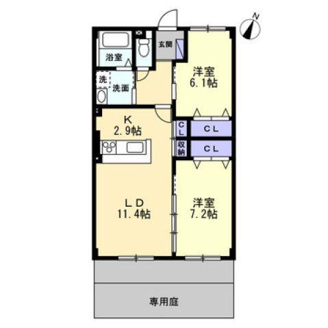 フォブールロジュマンI(2LDK/2階)の間取り写真