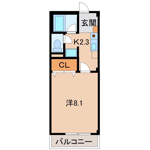 グランデージセレーノ(1K/2階)の間取り写真