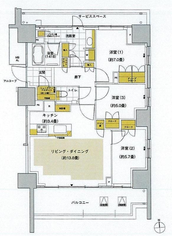 晴海フラッグ サンヴィレッジ E棟(3LDK/3階)の間取り写真