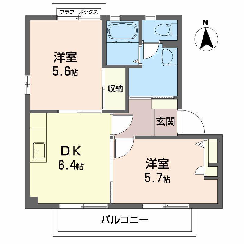 グランディーナ開成I(2DK/1階)の間取り写真