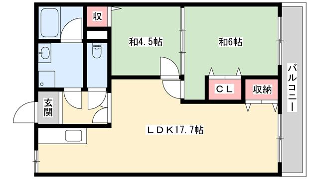 ブエナビスタ姫路(2LDK/4階)の間取り写真