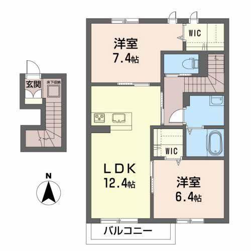 サンライズ新小路(2LDK/2階)の間取り写真