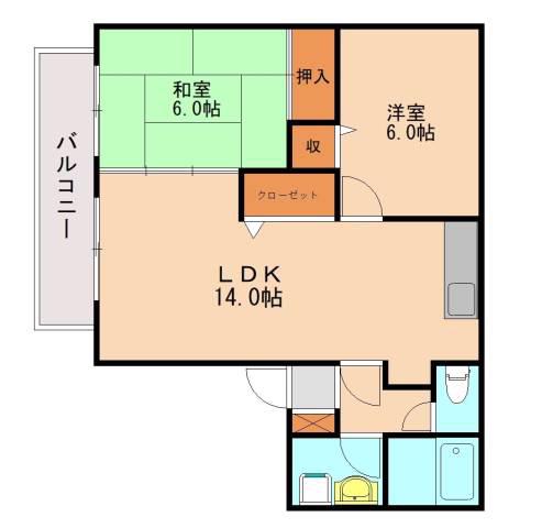 リシェス舞の里B(2LDK/2階)の間取り写真