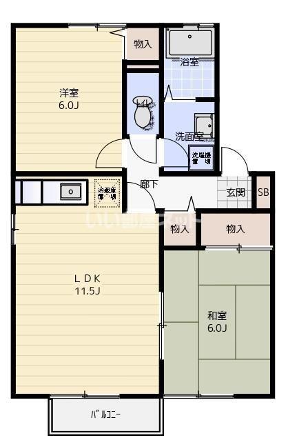 パークサイド上矢部B(2LDK/2階)の間取り写真