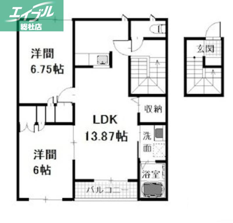 ウエスト・ベルジュC棟(2LDK/2階)の間取り写真