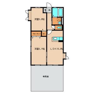 ラカーシュ飯倉(2LDK/1階)の間取り写真