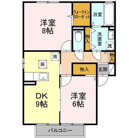 ラルーナ II(2DK/1階)の間取り写真