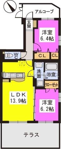 フォンターナ(2LDK/1階)の間取り写真