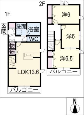 グリーンヒルズ城北(3LDK/1階)の間取り写真