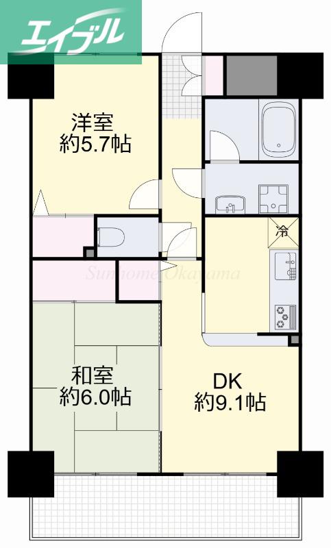 ライオンズマンション岡山南(2LDK/12階)の間取り写真