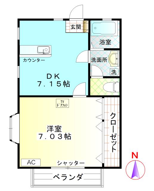 エスポワールオキツ(1DK/1階)の間取り写真
