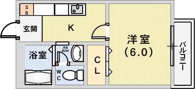 ウィンディア中山手 B棟(1K/2階)の間取り写真