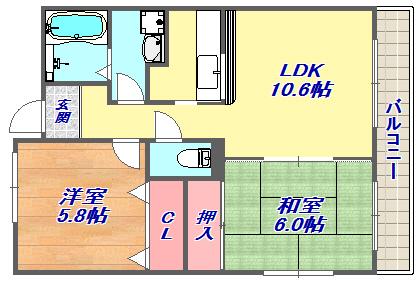 グリーングラス魚崎(2LDK/3階)の間取り写真